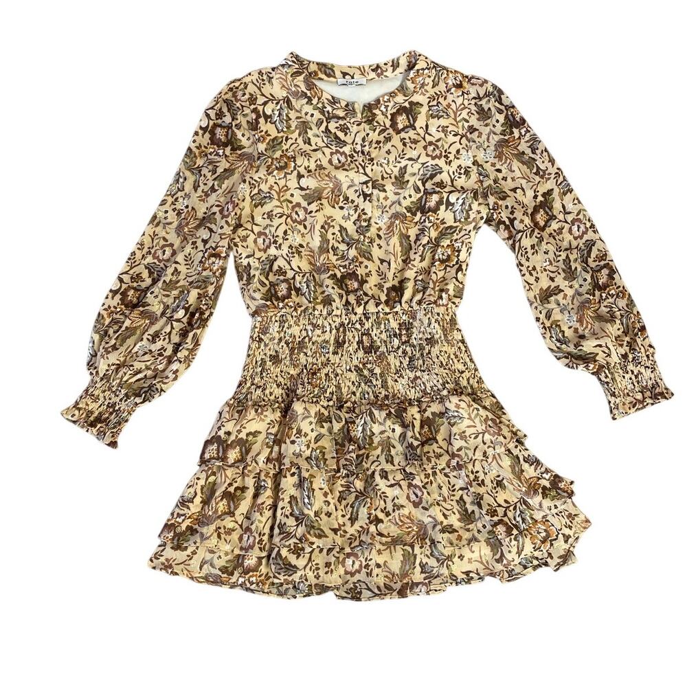 Fate Golden Paisley Ballon Long Sleeve‎ Drop Waist Dress SZ Medium Boho Chic